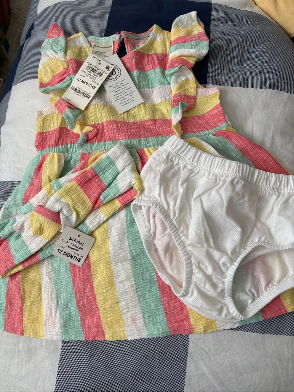 First Impressions Pastel Stripe Ruffle-Sleeve Dress
